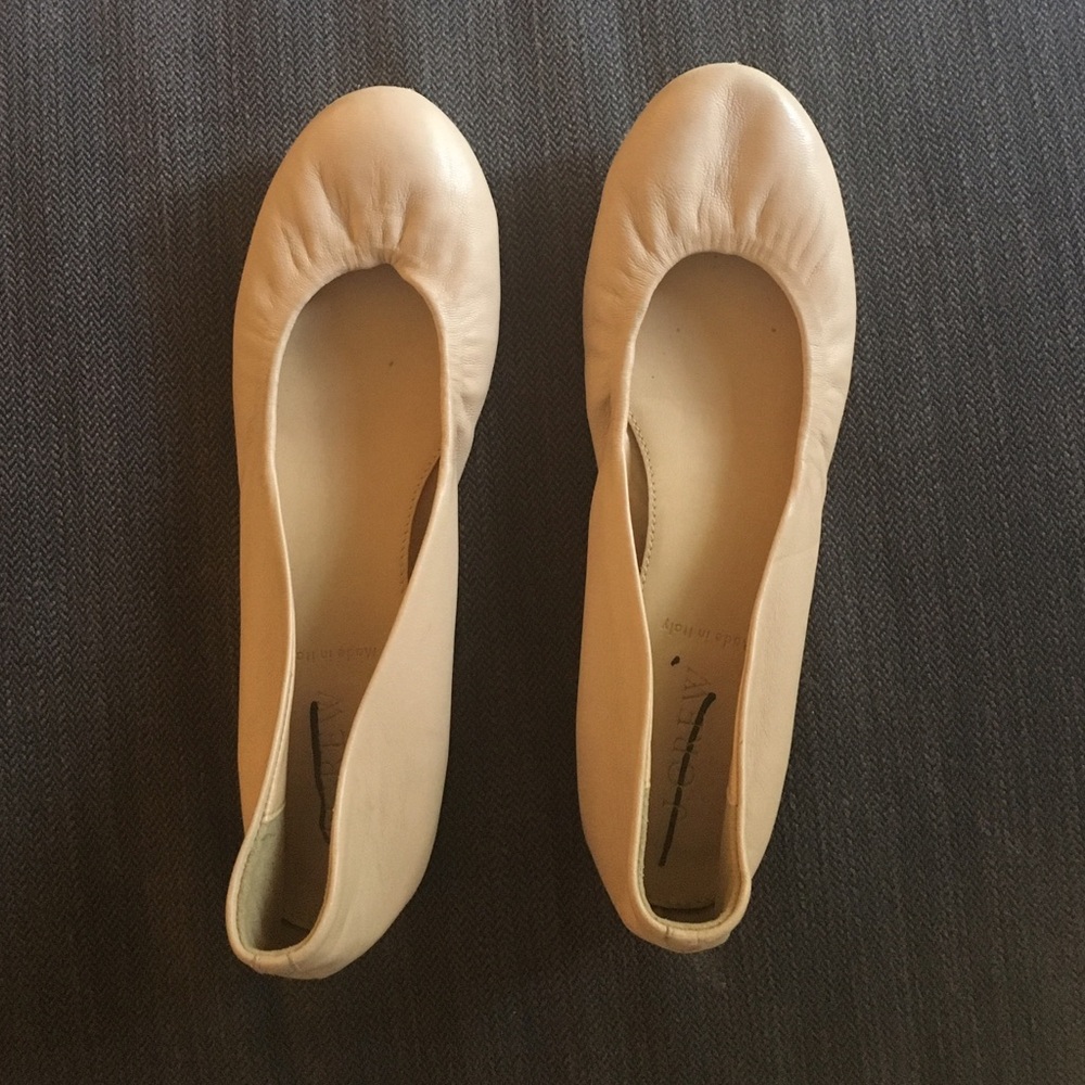 J. Crew Nude Beige Leather Ballet Flats